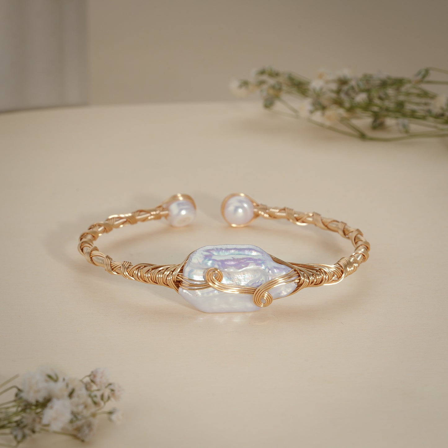 18K Gold Coated Natural Pearl Wire Bracelet – Anti Tarnish Demi-Fine Jewellery