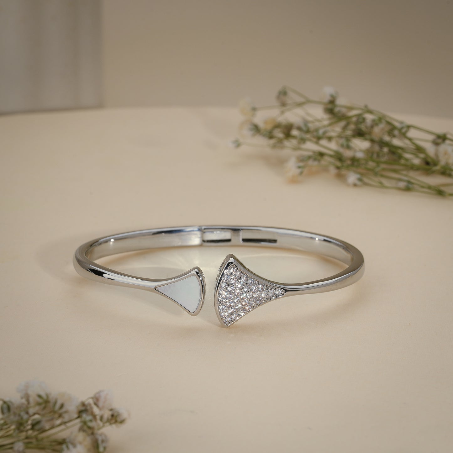 White Gold Coated Crystal Cuff Bracelet – Anti Tarnish Demi-Fine Jewellery