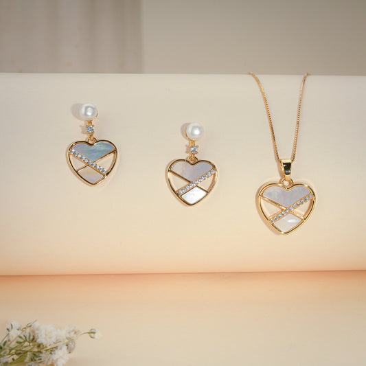 Pearl Heart Pendant & Earrings Set