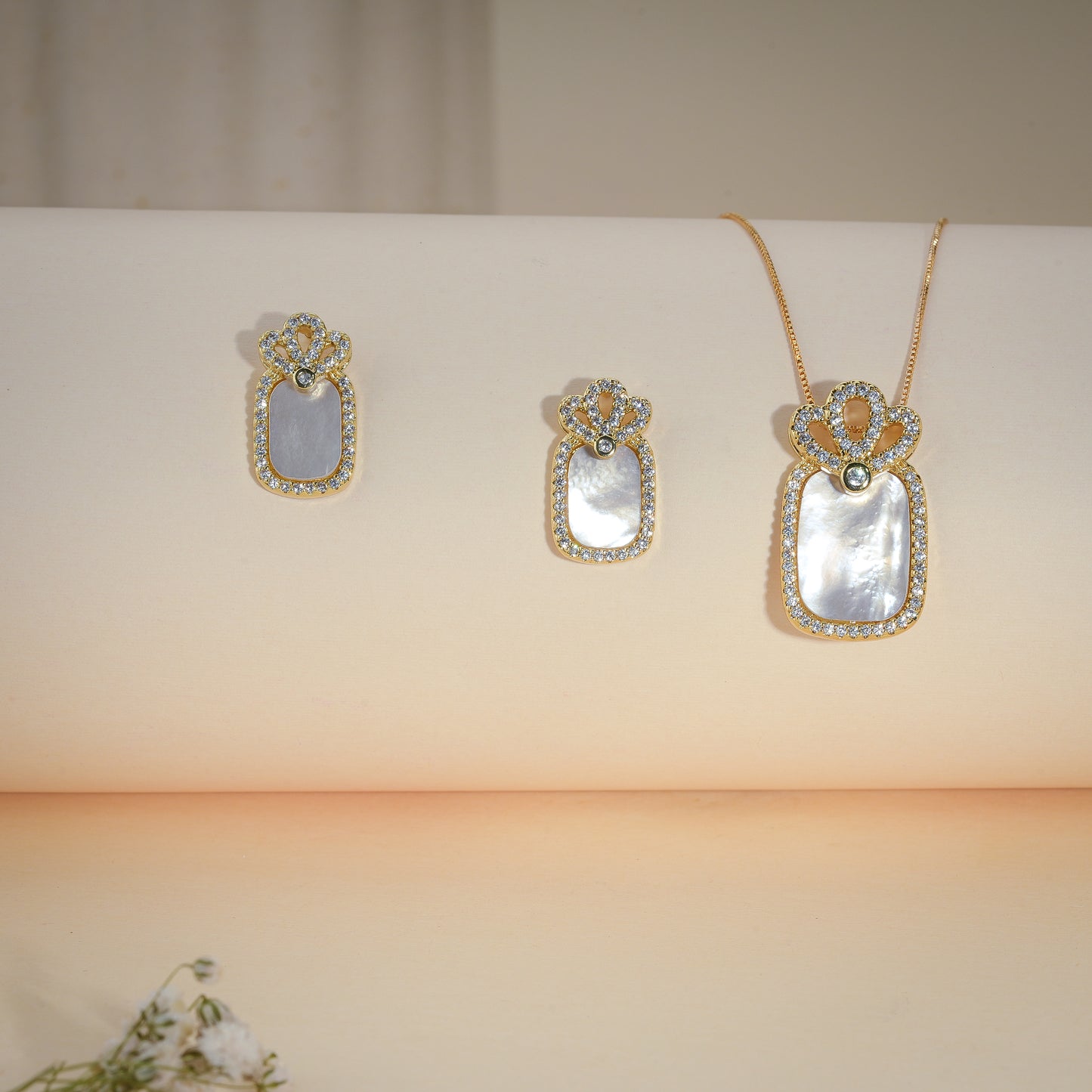 Royal Crown Pearl Pendant & Earrings Set