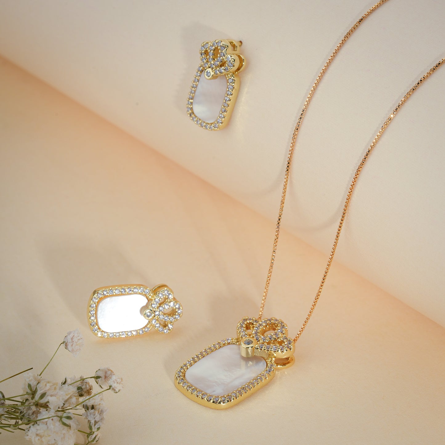 Royal Crown Pearl Pendant & Earrings Set