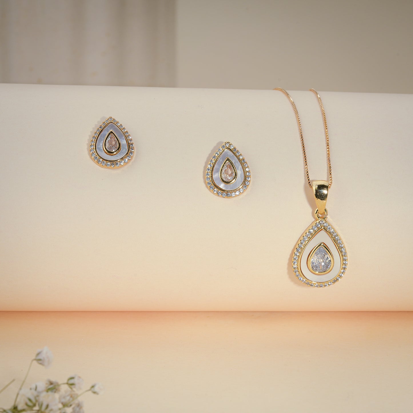 Radiant Teardrop Crystal Pendant & Earrings Set