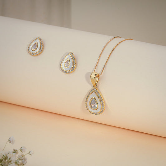 Radiant Teardrop Crystal Pendant & Earrings Set