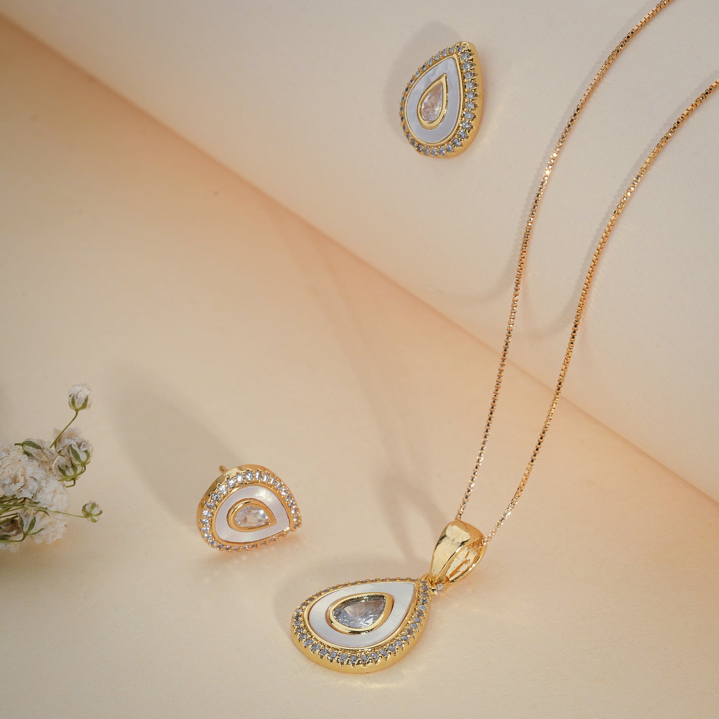 Radiant Teardrop Crystal Pendant & Earrings Set
