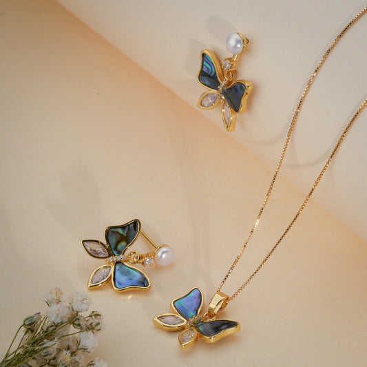 Aurora Butterfly Pearl Pendant Set