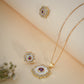 Floral Ruby Crystal Pendant Necklace & Stud Earrings Set – Gold Plated Jewelry