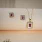 Elegant Ruby Rectangle Pendant Necklace & Stud Earrings Set – Gold Plated Crystal Jewelry