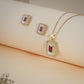 Elegant Ruby Rectangle Pendant Necklace & Stud Earrings Set – Gold Plated Crystal Jewelry