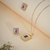 Elegant Ruby Rectangle Pendant Necklace & Stud Earrings Set – Gold Plated Crystal Jewelry