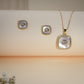 Elegant Mother of Pearl Cushion Pendant Necklace & Stud Earrings Set – Gold Plated Crystal Jewelry