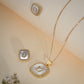 Elegant Mother of Pearl Cushion Pendant Necklace & Stud Earrings Set – Gold Plated Crystal Jewelry
