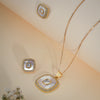 Elegant Mother of Pearl Cushion Pendant Necklace & Stud Earrings Set – Gold Plated Crystal Jewelry