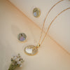 Gold Oval Mother of Pearl Pendant Necklace & Earrings Set