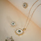 Emerald Crystal & Mother of Pearl Floral Pendant Necklace Set