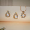 Classic Teardrop Pearl Pendant Set with Baguette CZ – Gold Finish
