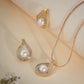 Classic Teardrop Pearl Pendant Set with Baguette CZ – Gold Finish
