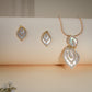 Elegant Leaf Drop Mother of Pearl Pendant Set with CZ – Gold Finish