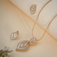 Elegant Leaf Drop Mother of Pearl Pendant Set with CZ – Gold Finish