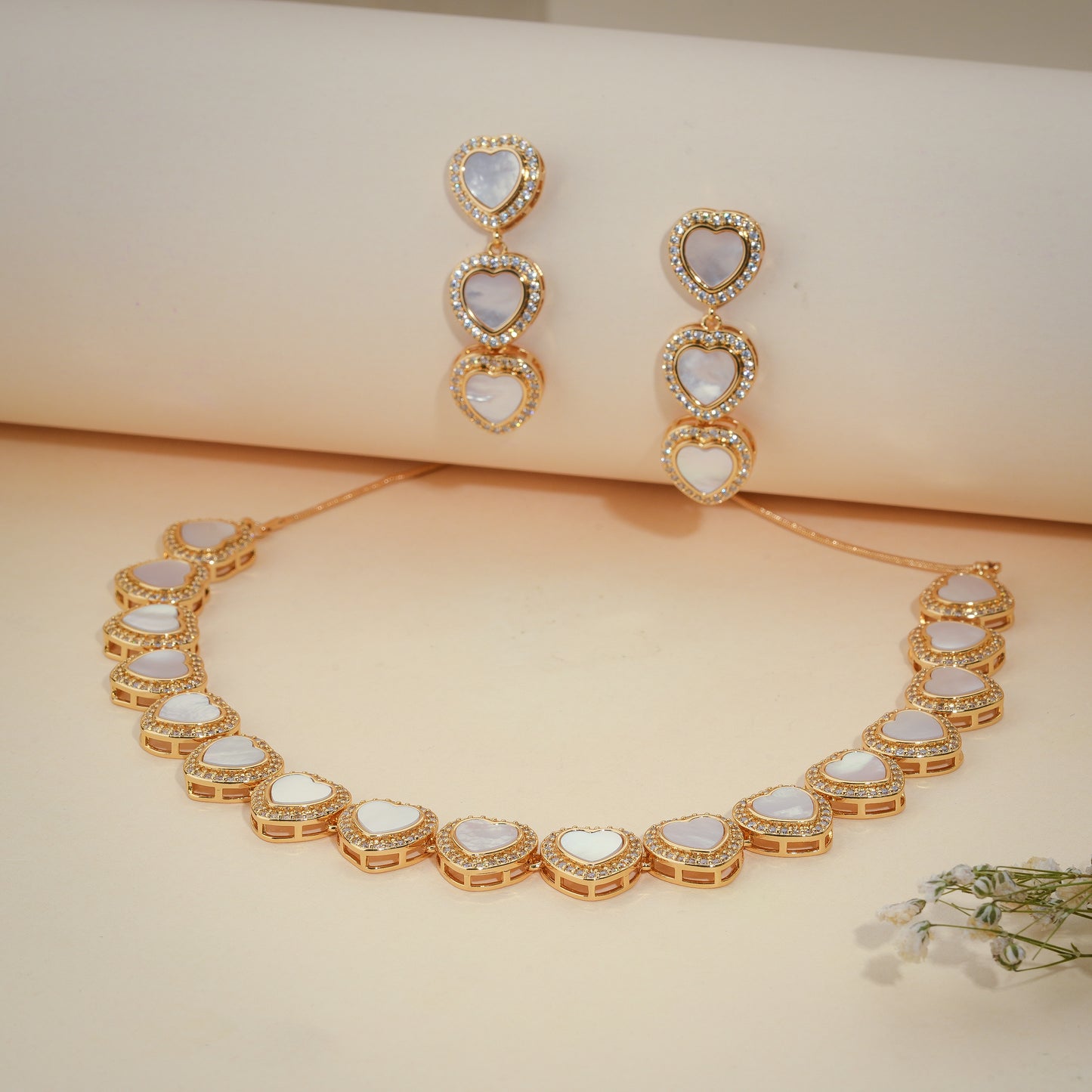 Amora Heart Pearl Necklace & Earring Set