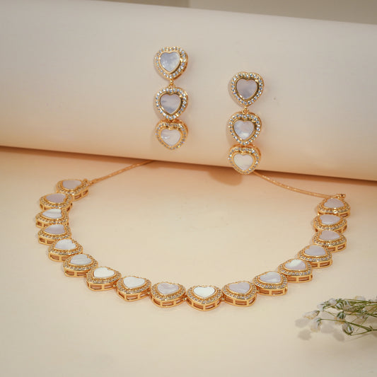 Amora Heart Pearl Necklace & Earring Set