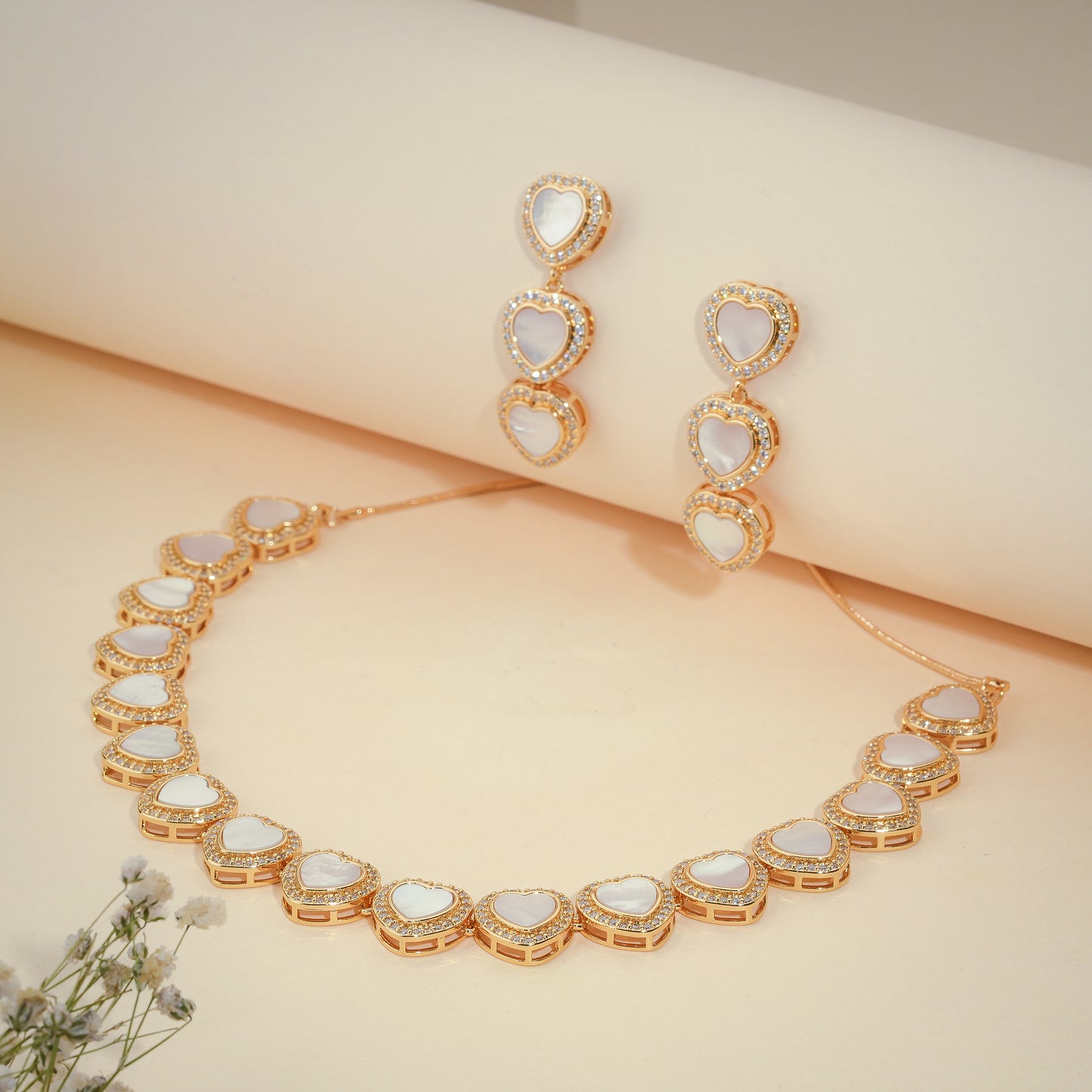 Amora Heart Pearl Necklace & Earring Set