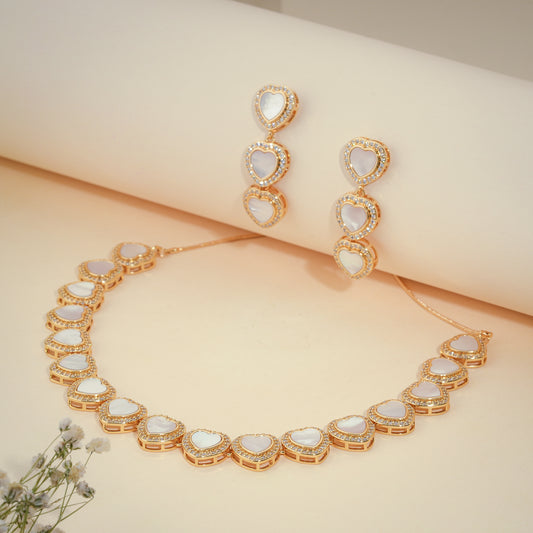 Amora Heart Pearl Necklace & Earring Set